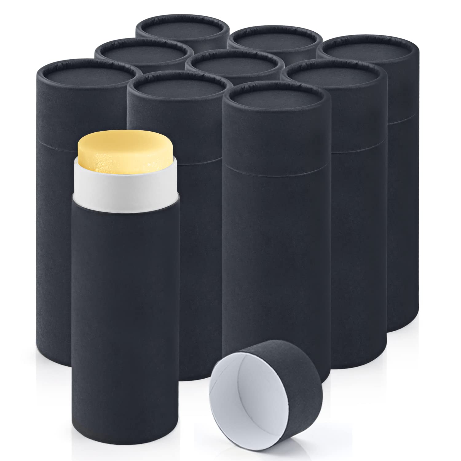 10 Pcs 2.5oz Paperboard Deodorant Containers,Empty Kraft Paper Push-Up Style,Top-Fill,Cardboard Compostable Round Solid Perfume Body Lotion Sticks Tube Homemade Natural Deodorant DIY Lotion Bars Holder,Black