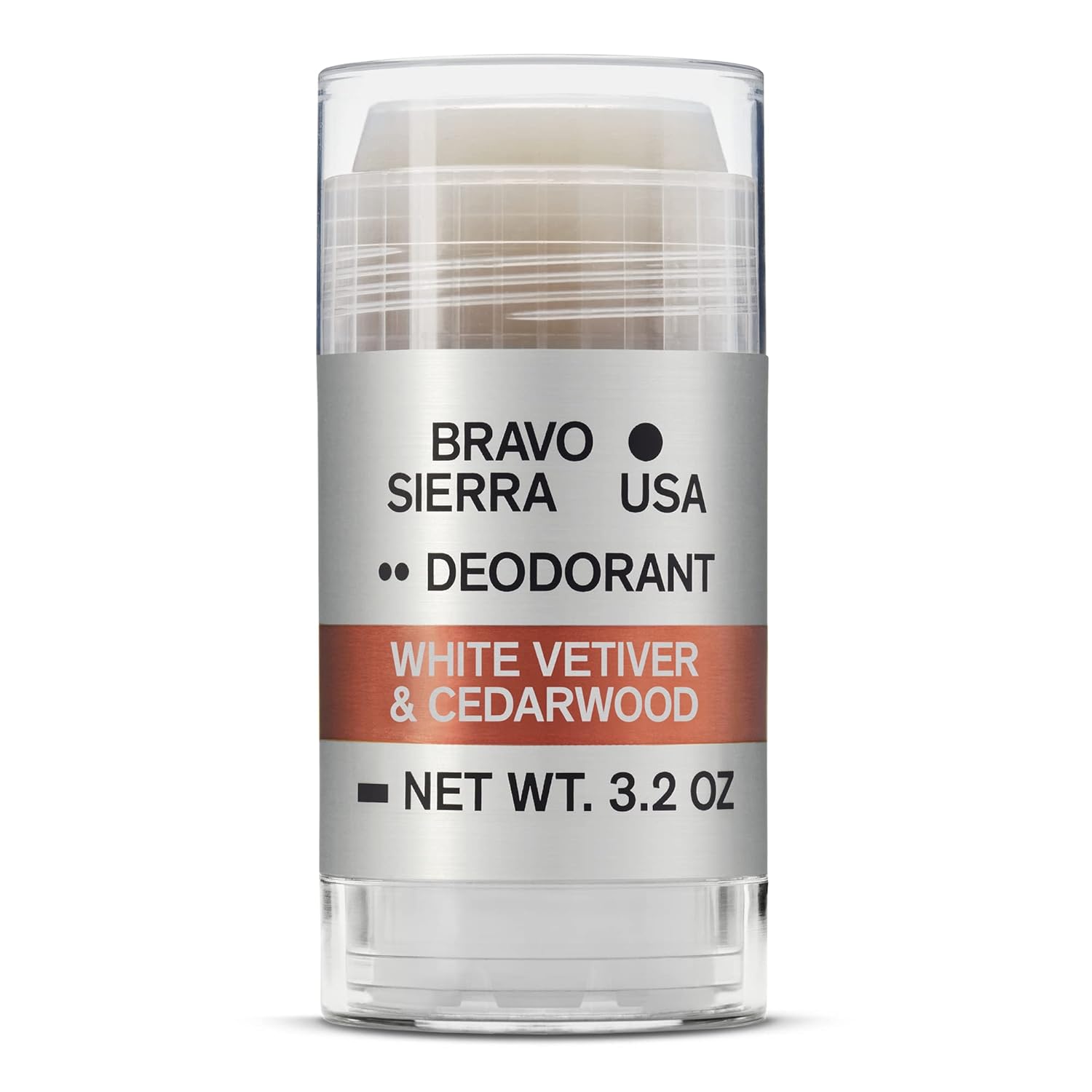 Aluminum-Free Natural Deodorant for Men by Bravo Sierra - Long Lasting All-Day Odor and Sweat Protection - White Vetiver & Cedarwood 3.2 oz - Paraben-Free, Baking Soda Free, Vegan and Cruelty Free - Will Not Stain Clothes.