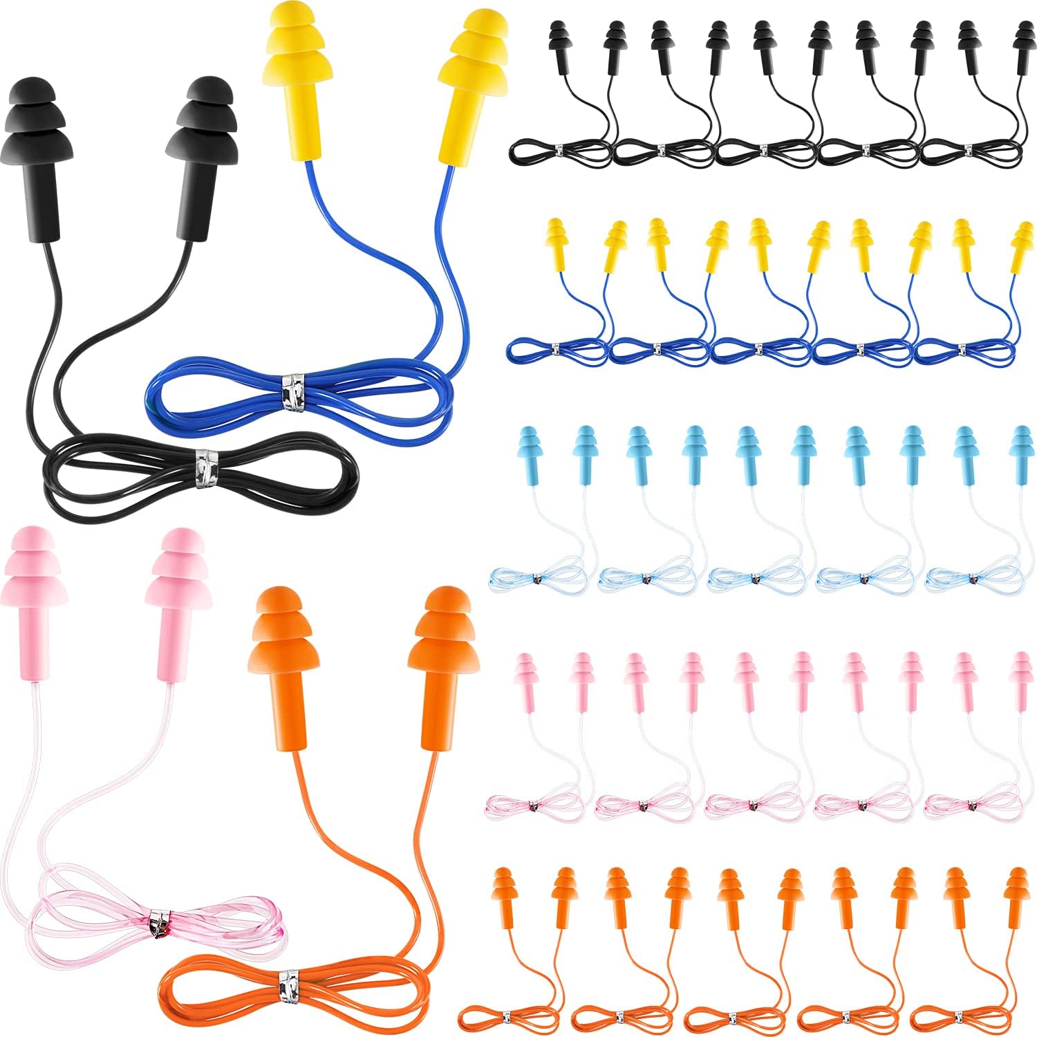 50 Pairs Corded Ear Plugs Silicone Waterproof Ear Plugs with Cords for Sleeping Snoring Swimming Shooting, Reusable Ear Plugs Noise Cancelling and Hearing Protection
