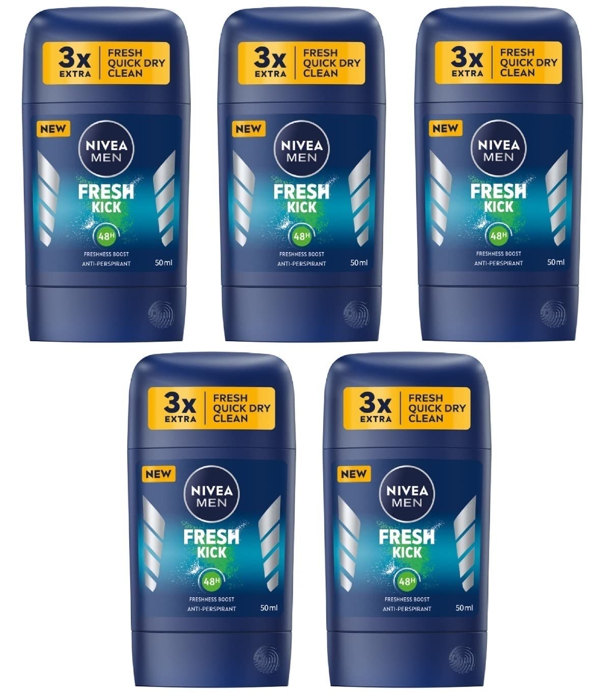 5x Nivea Fresh Kick Deodorant Solid Stick for Men 5x50ml (Pack of 5)
