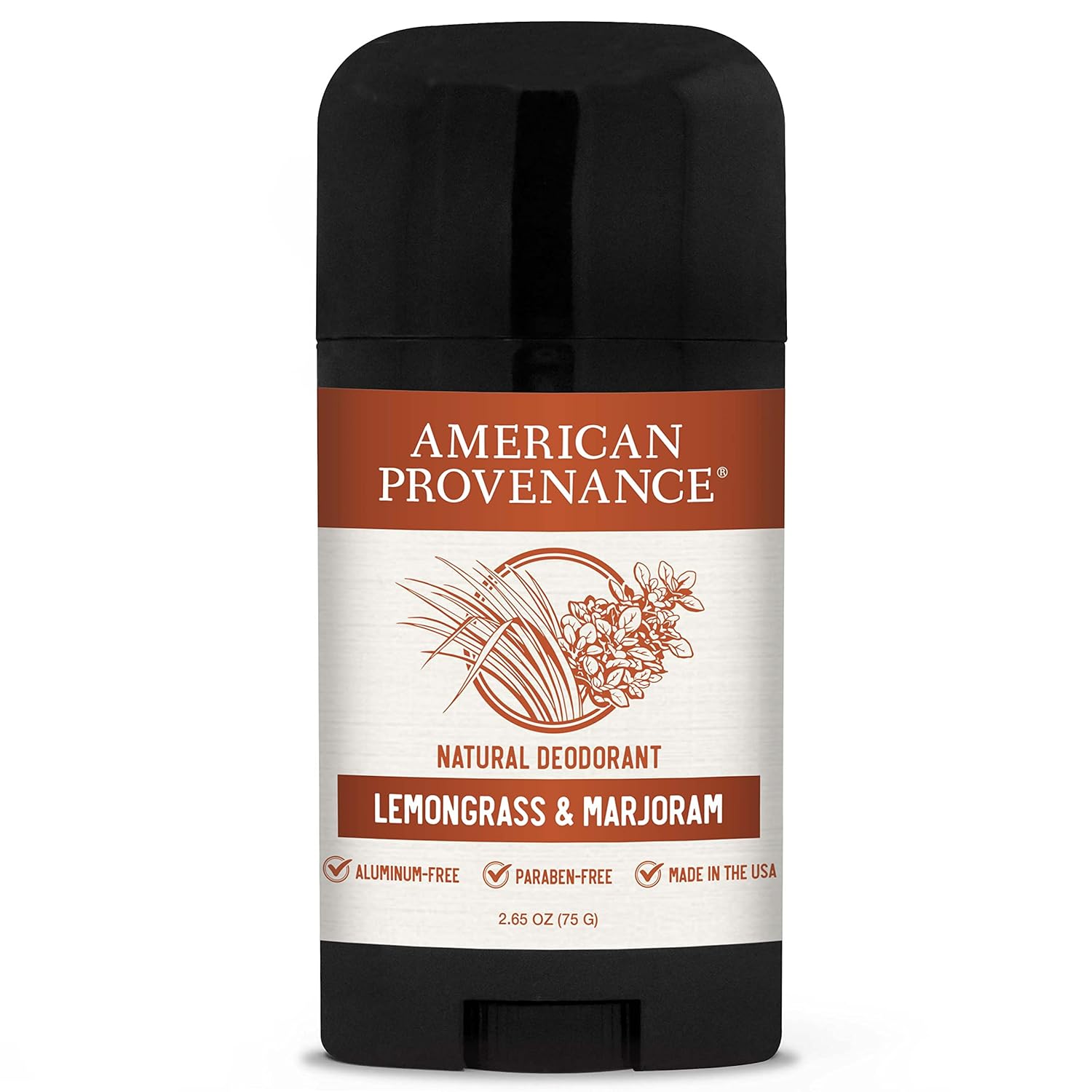 American Provenance All Natural Deodorant for Men and Women - Aluminum Free Deodorant that Lasts All Day - Made in the USA with Essential Oils & Cruelty Free - Lemongrass & Marjoram (1 Pack)