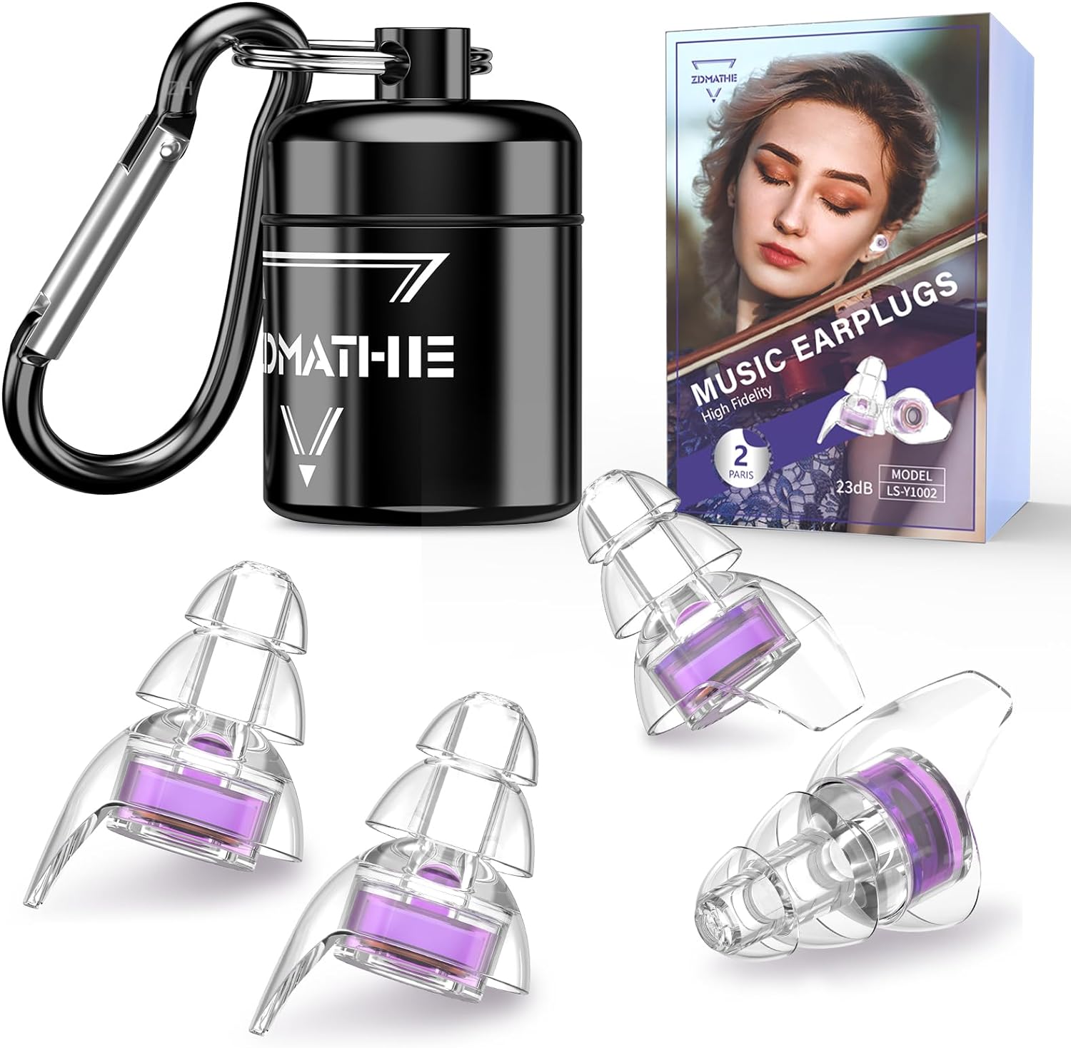 2 Pairs High Fidelity Concert Ear Plugs, Silicone Hearing Protection Earplugs, Noise Reduction Music Ear Plugs for Concerts, Musicians, Festival, DJ’s, Nightclub, Drummers and Raves Party - 23dB